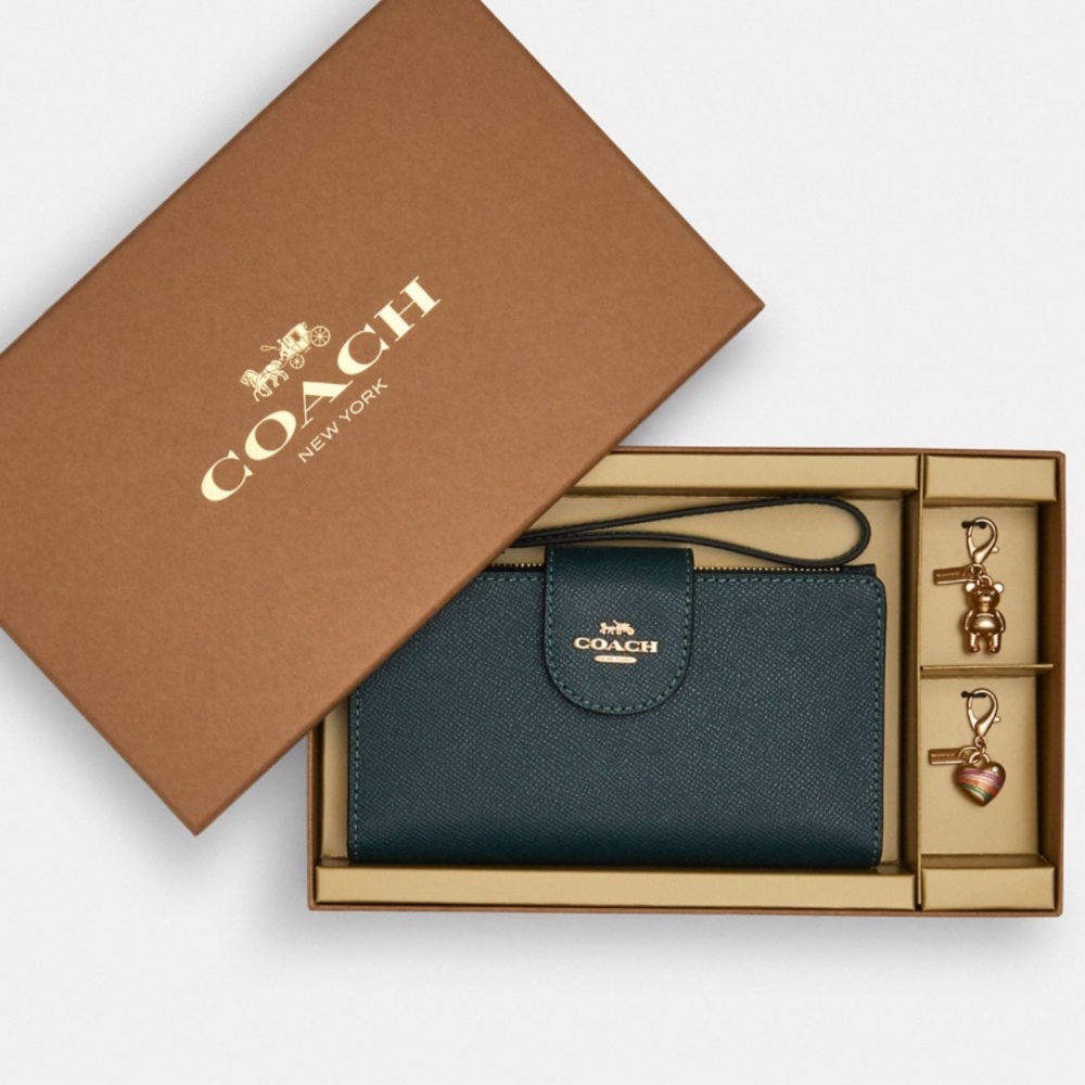 COACH Gold & Forest Green Tech Wallet [7352] NWT/Sealed Fits All Samsung/iPhone